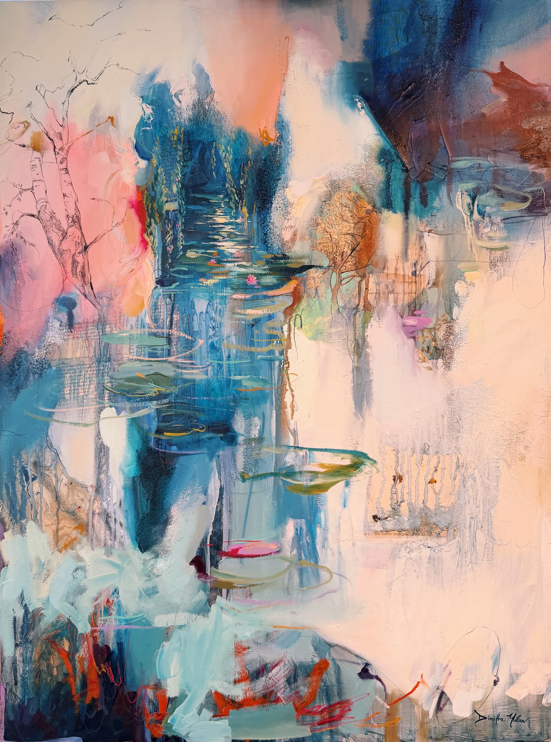 Abstract water lilies in soft pastels